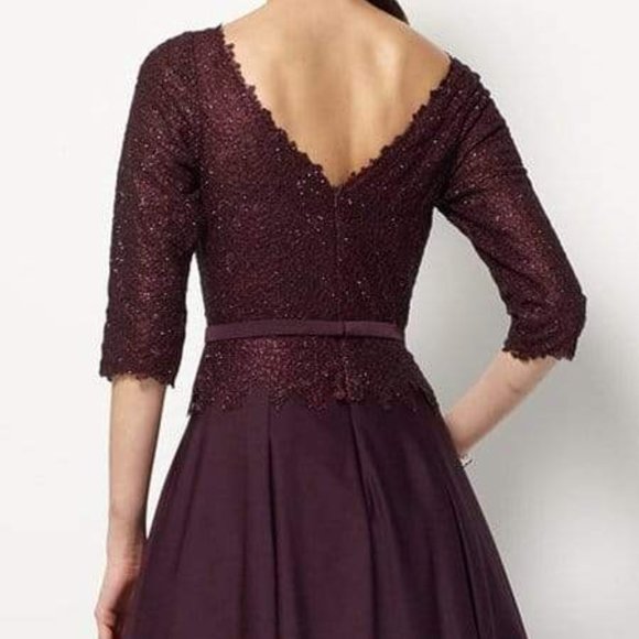 Alyce Paris Quarter Sleeved Bateau Neckline Crepe Lace A-Line Dress 27099 - Picture 7 of 9